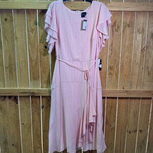 *NEW* MAISON TARA Lt Pink Plaid Texture Ruffle Slv Dress
